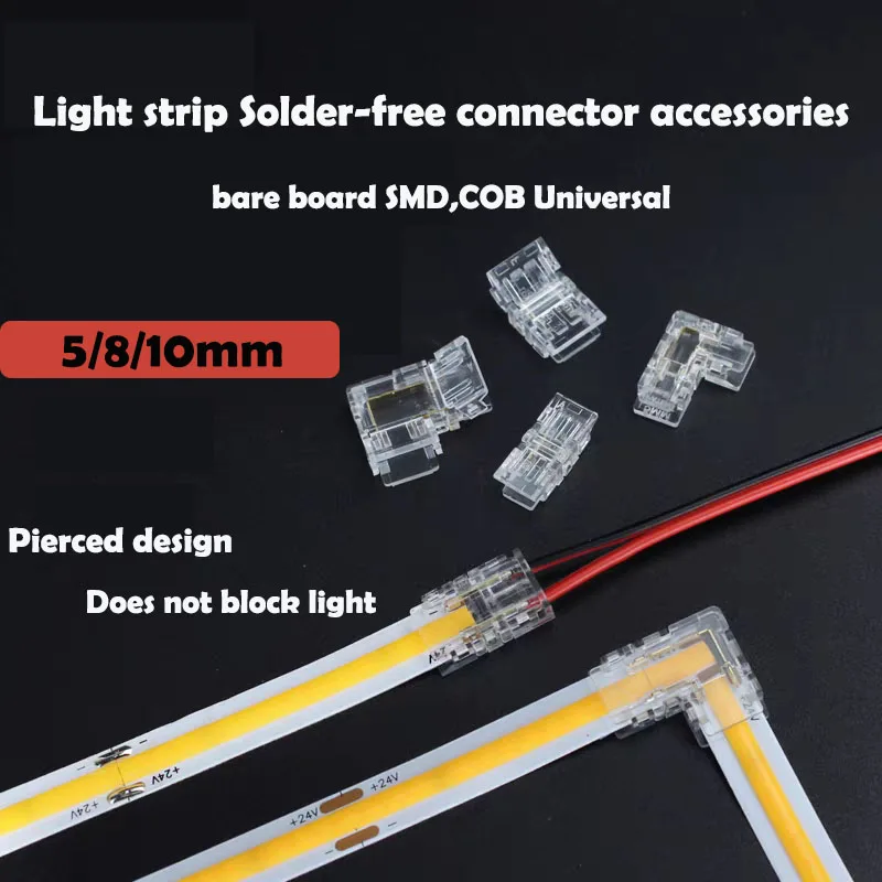 20pcs Low Voltage 2-Pin 5mm LED Strip Connector, Suitable for COB/SMD LED Strips, Four Models, Secure Connection
