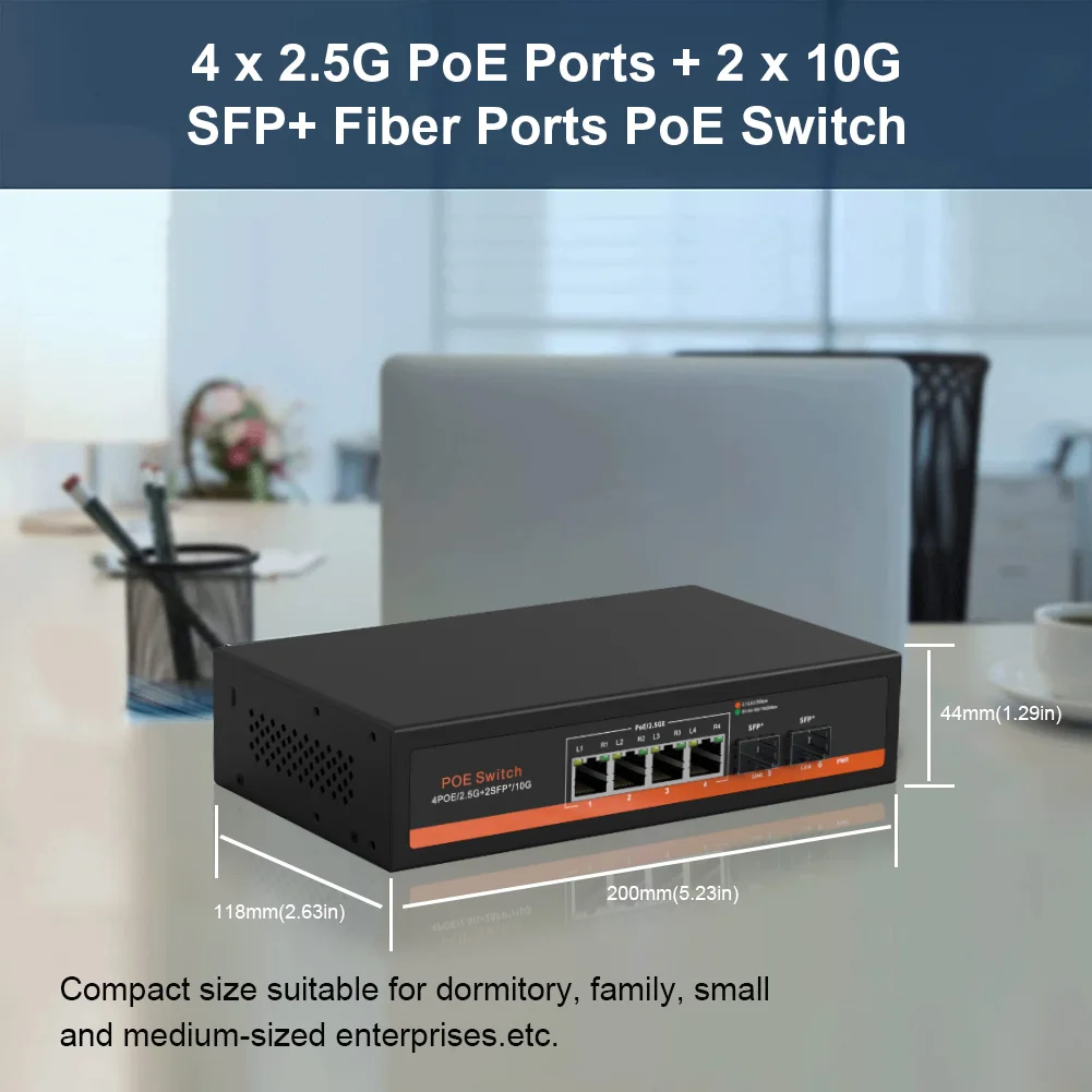 مفتاح إيثرنت تجاري مع بو اختياري ، 4 منافذ ، 4 جيجابايت في الثانية ، RJ45 + 2x10G ، ألياف SFP ،