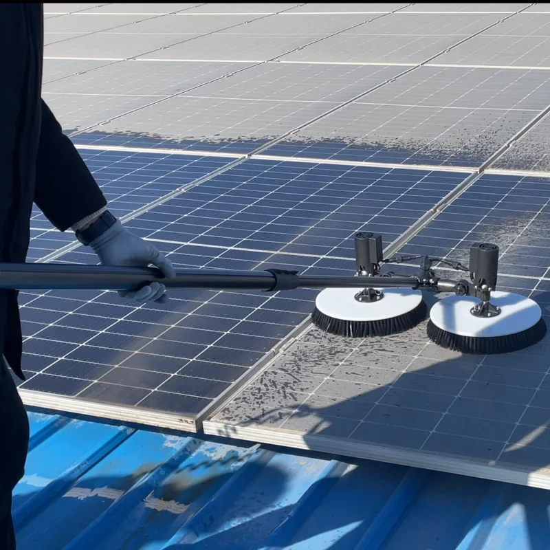Dual-head Spin Scrub Solar Panel Cleaning Brush, 3.5-10m Telescopic Aluminum Alloy Pole, AC and Lithium Battery Powered