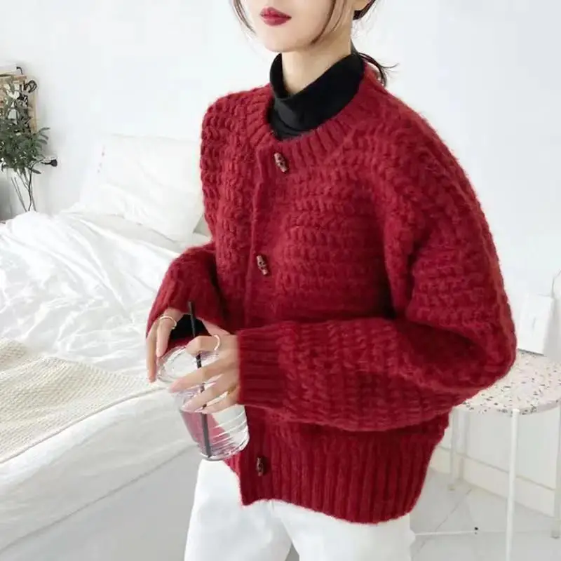 

Cardigan Women Autumn New Loose Vintage Crop Sweater Knitwear All-match Casual Daily Harajuku Ladies Chandails Tender Thermal