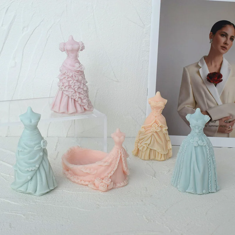 New Design Custom Dress Silicone Mold 3D Bride Wedding Dress DIY Candle Gypsum Resin Chocolate Baking Moulds Party Decor Gifts