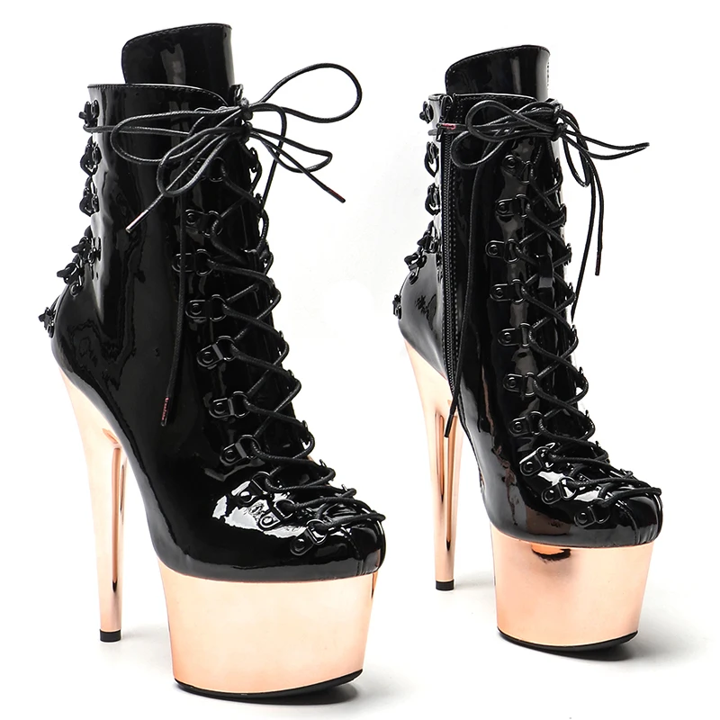 Leecabe  17CM/7inches Patent PU Upper Trendy Fashion Ankle Boots High Heel Platform  Stripper Heel Pole Dance Boot