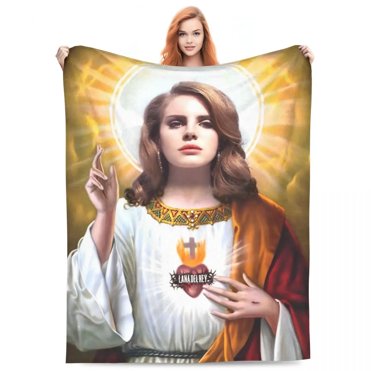 

Lana Del Rey God Jesus Blanket Flannel Summer Multi-function Ultra-Soft Throw Blanket for Sofa Car Bedspreads