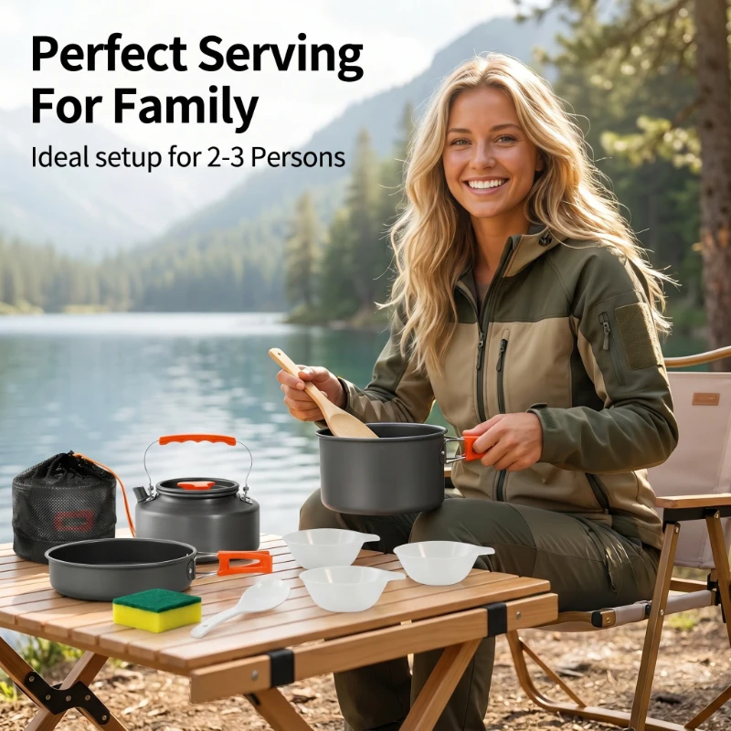 10PCS Ultralight Portable Aluminum Camping Cookware Set Outdoor Cooking Pot And Kettle With Storage Bag For Hiking Backpacking