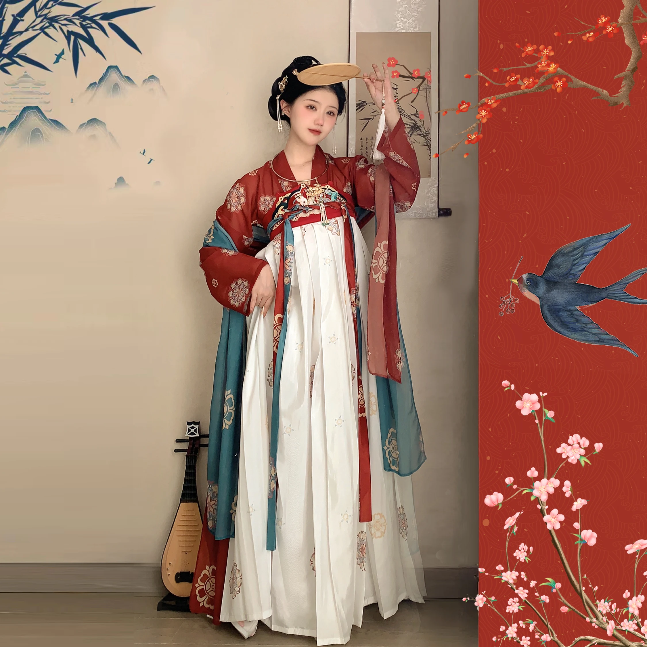 صنع Hanfu أنثى تانغ مجموعة كاملة ، طول الصدر ، تنورة Ru ، النمط الصيني ، أفضل صديق ، الربيع