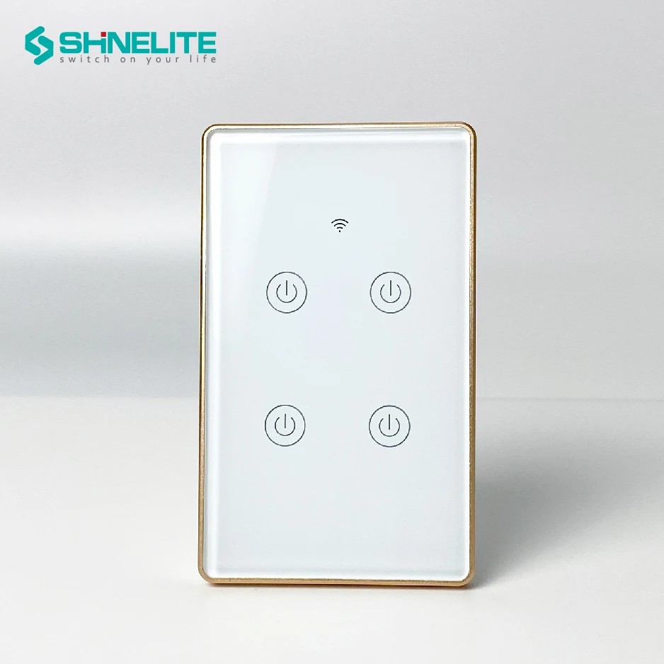 NEW Design Gold Frame Glass Panel US Standard Zigbee Smart Switch 4 Gang Wall Switch