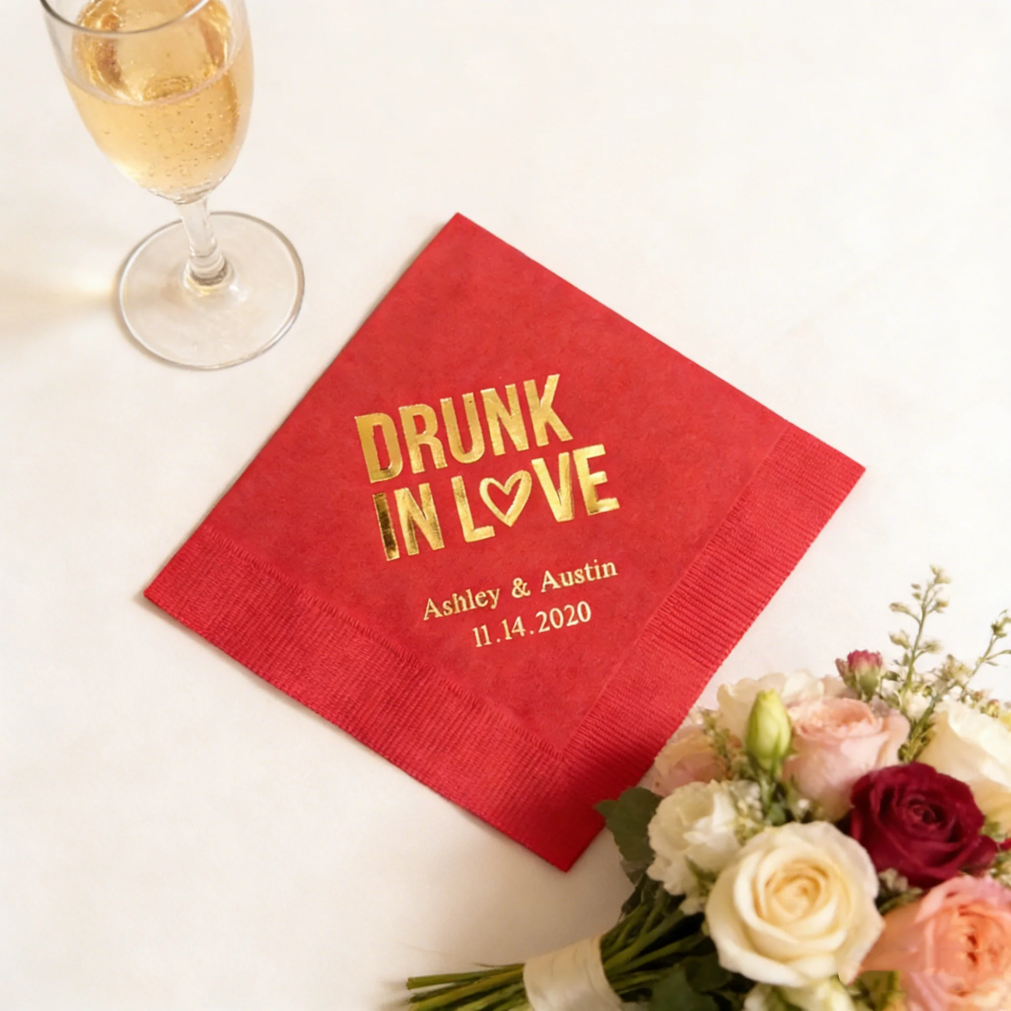 

50pcs Custom Drunk In Love Paper Napkins, Personalized Wedding Engagement Anniversary Party Table Decor Supplies