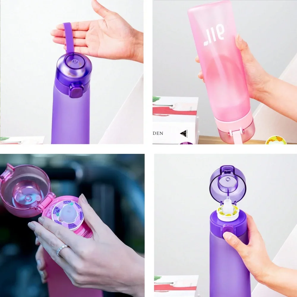 LUSOI 7pc Air Water Bottle With 7pc Flavor Pods Portable Transparent With Straw Leak Proof Suitable For Outdoor Sports