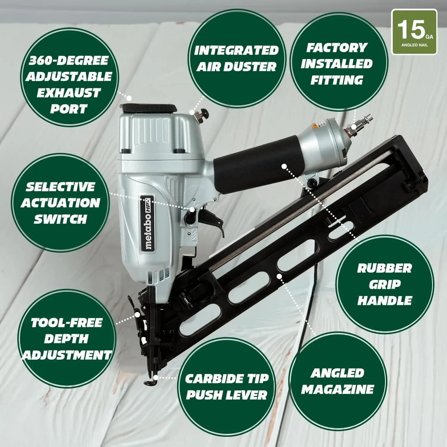 Finish Nailer, 15 Gauge, Pro Preferred Brand of Pneumatic Nailers, Finish Nails 1-1/4-Inch up to 2-1/2-Inch, Integrat