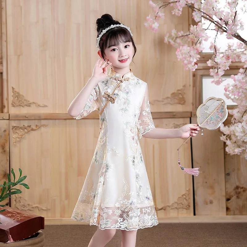 Girls' Improved Cheongsam Dress Spring Chinese Children's Chinese Qipao Dress Kids' Lace Princess Dress Costume PerformanceLJ627
