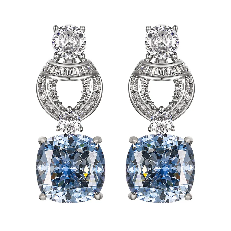 KQDANCE Blue Square Gemstone Earrings Exquisite Zircon Inlaid Vintage Jewelry for Women Perfect Party Wedding