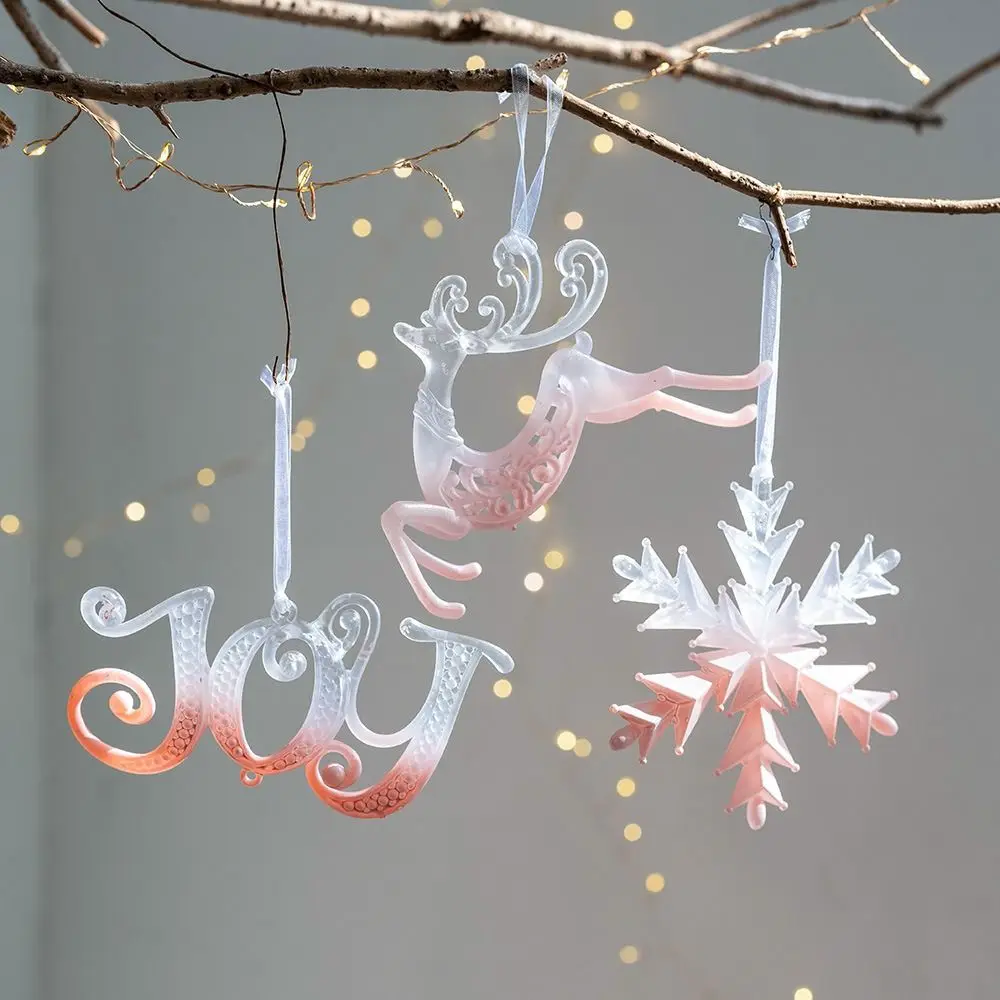 Pink Snowflake Icicle Christmas Tree Ornament Navidad Transparent Hanging Pendant Home Table Decor Happy New Year Xmas Decor