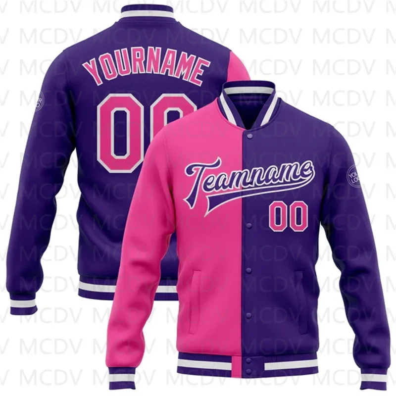 Custom Purple Orange-Gray Bomber Full-Snap Varsity Letterman Split Fashion Jacket