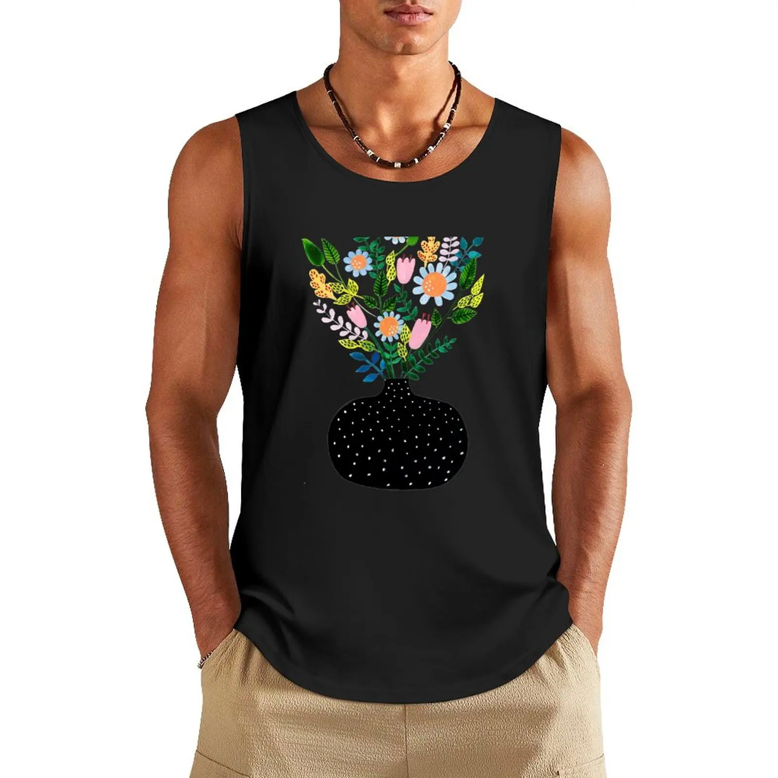 Flowers in a Vase Tank Top Men's cotton t-shirt Men's summer vest plain t-shirt