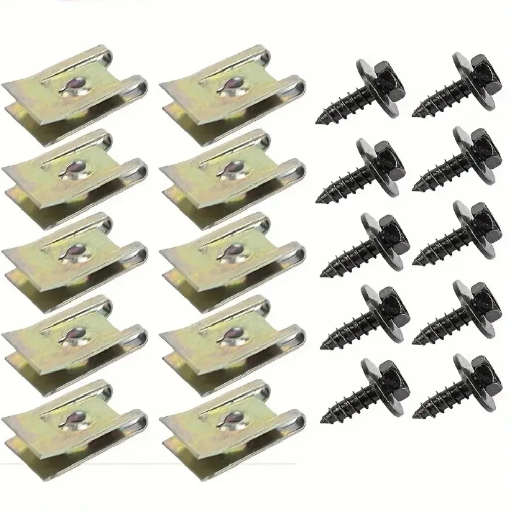 40pcs Car Fender Bumper Protection Fastener Metal Screw Base U Clip Used For Automobiles And SUVs Care
