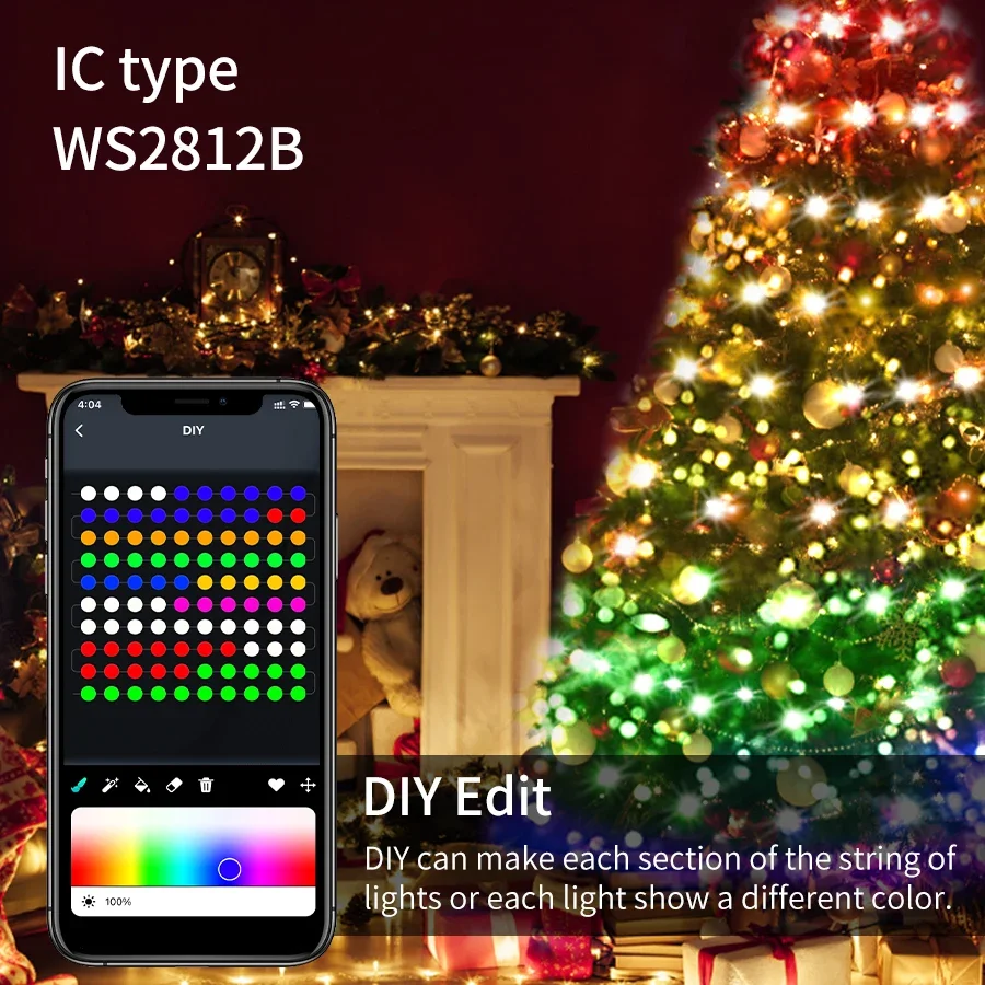 Bluetooth LED String Lights Christmas Light USB 5V Dreamcolor WS2812B RGBIC Addressable Fairy Garland Party Wedding Decoration