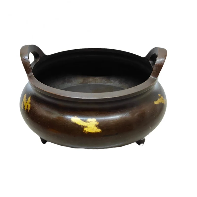 Incense , three-legged XuanDe burner, brass and copper with gold accents, vintage craftsmanship, home decoration