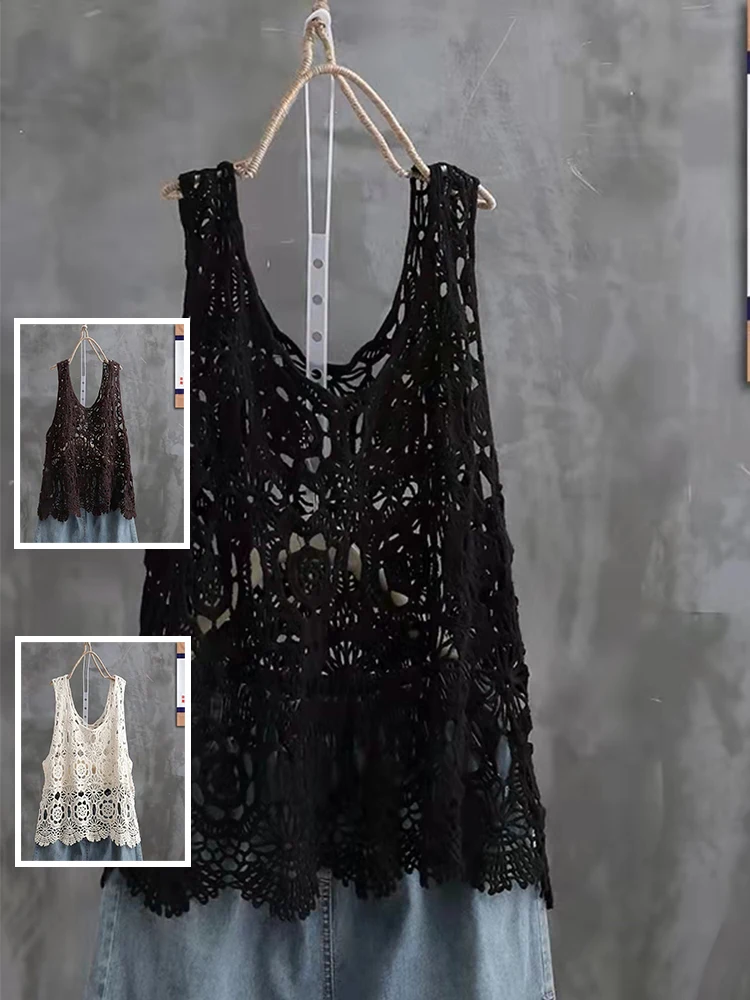 

Художественный цветной вязаный кружевной ажурный маленький жилет большого размера, женский повседневный волнистый внутренний костюм, универсальный топ на бретелях