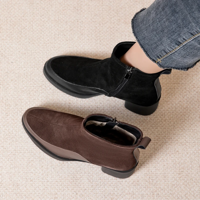 AIYUQI Women's Genuine Leather Chunky Heel Ankle Boots 2025