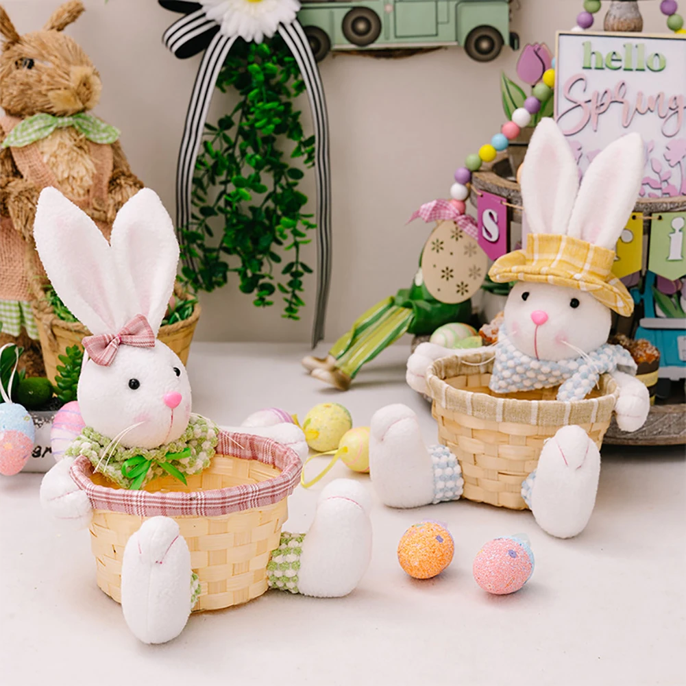 Easter Rabbit Woven Basket, Rabbit Table Decorations, Candy Storage Basket, Candy Bowl, Easter Eggs Container For Festival