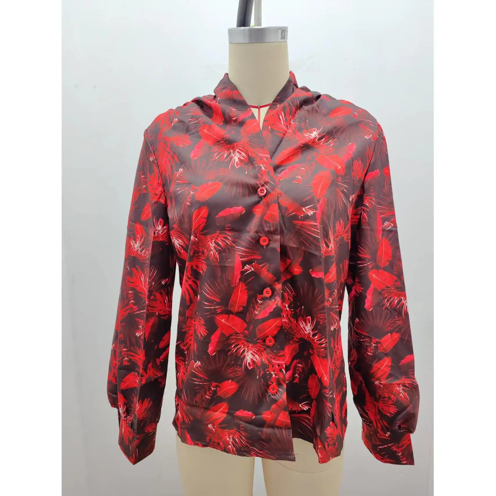 Women's Printed Collar Long Sleeve Shirt Swedish Style Fashionable Casual Workwear Easy Care Fabric Long Lasting Shape Retention view 2