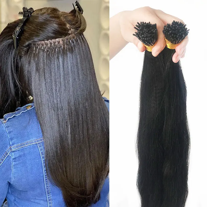 Natural Color Yaki Straight I Tip Hair Extension Micro links 100 strands Per Pack Peruvian Remy Hair Extensions For Women