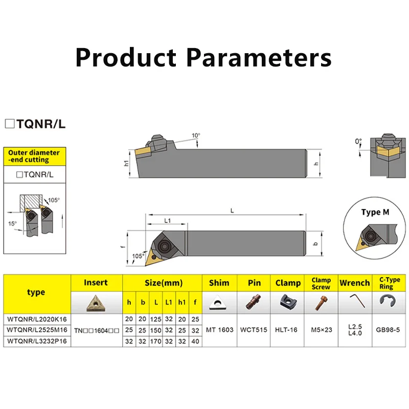 WTQNR2020 WTQNR2525 WTQNL3232 External Turning Tool WTQNR WTQNL Lathe Bar Turning Holder CNC Cutting Tool Cutter Bar