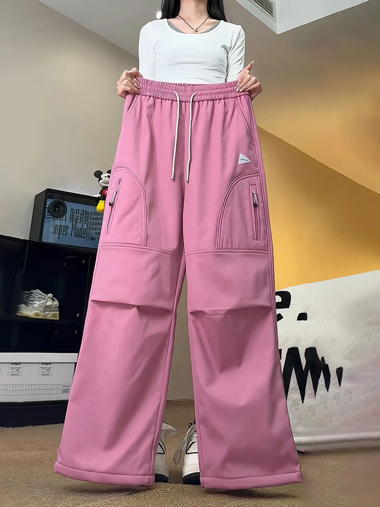 

Pink American Tee-Proof Fce-Lined Jaet Men's Waterproof Windproof Outdoor Climbing Pants Slimming Northeast Ski Pants