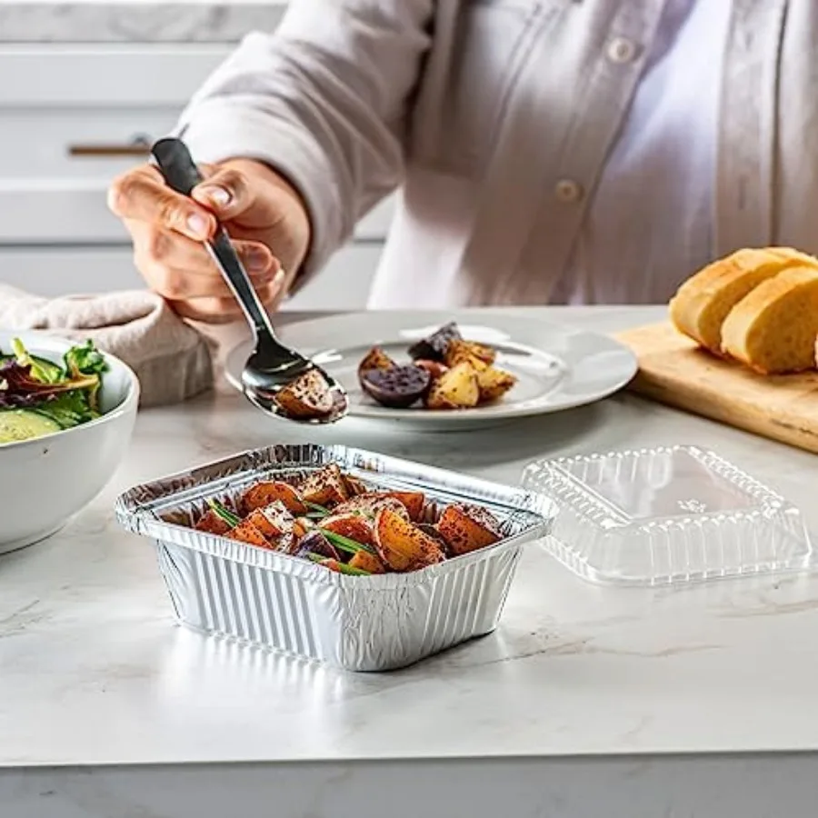 Disposable Aluminum Foil Takeout Pans with Clear Dome Lids, 5
