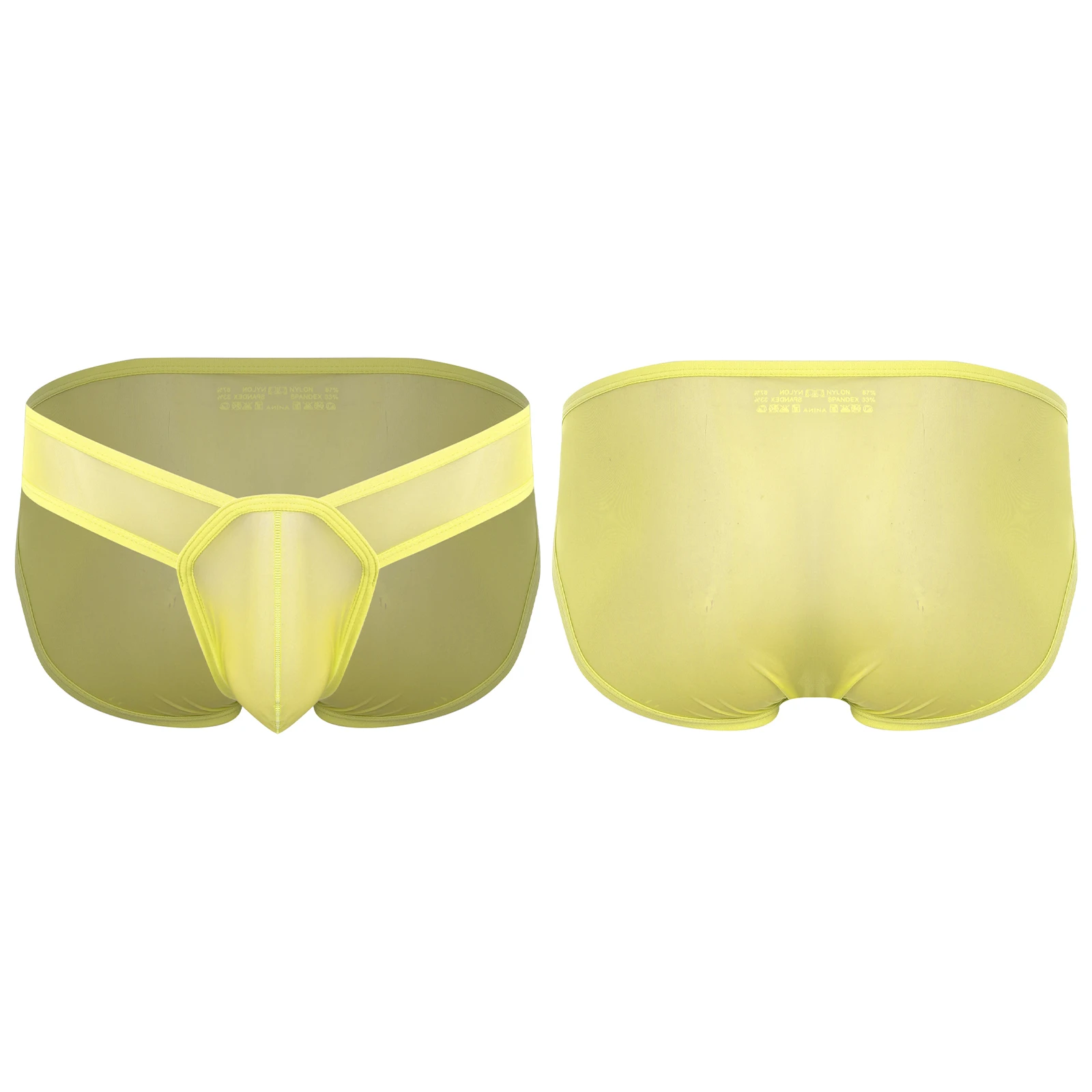 

Men Sissy Yellow Colored Sheer Mesh Boxer Underpants Lingerie Bulge Pouch Low Rise Briefs for Gays Erotic Dating Nightwear