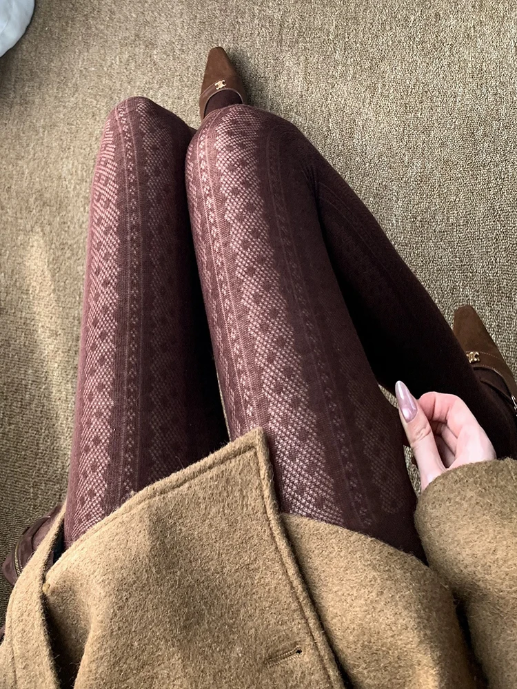 Herbst Winter Vertikale Streifen Spitze Polka Dot Strumpfhosen Frauen Vintage Hohe Elastizität Retro Jacquard Strumpfhosen 2025, Y2K Strumpf