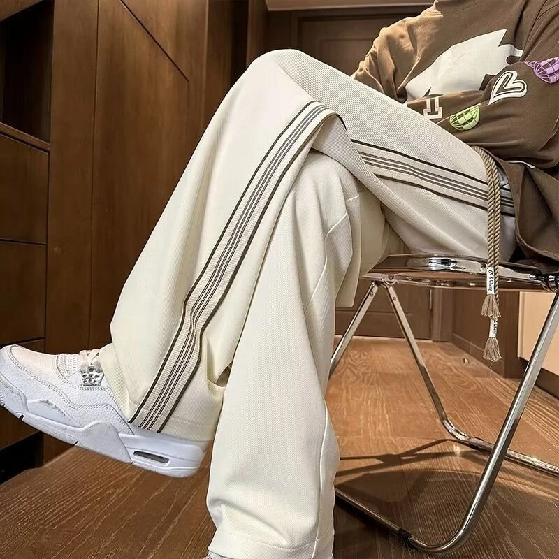 

Trendy Slim Fit Sport Trousers for Teens Spring Summer Straight Leg Casual Pants Cool Street Style with Side Stripe Accent