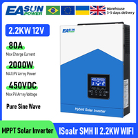 Easun Hybrid Solar Inverter MPPT 12V 2.2KW Pure Sine Wave Solar Inverter 2200VA 1800W 80A 450V PV Input WIFI Solar Controller