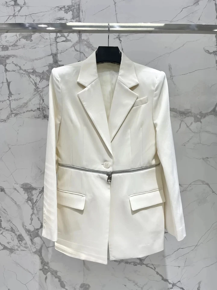 

2024 new women fashion high quality long sleeve lapel zip suit jacket