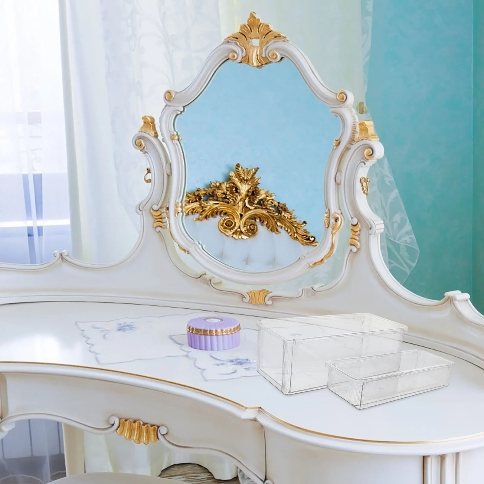 2 Stück durchsichtiger Kunststoff-Schubladen-Organizer, verstellbar, erweiterbar, verschiebbar, Aufbewahrungsbehälter, Make-up-Utensilien, Teiler