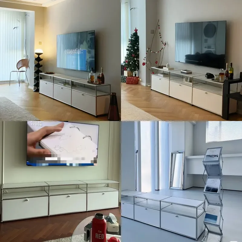 Modern Stainless Steel TV Stand Modular Storage Unit Bauhaus Style Sideboard Console Table for Living Room Home Decor