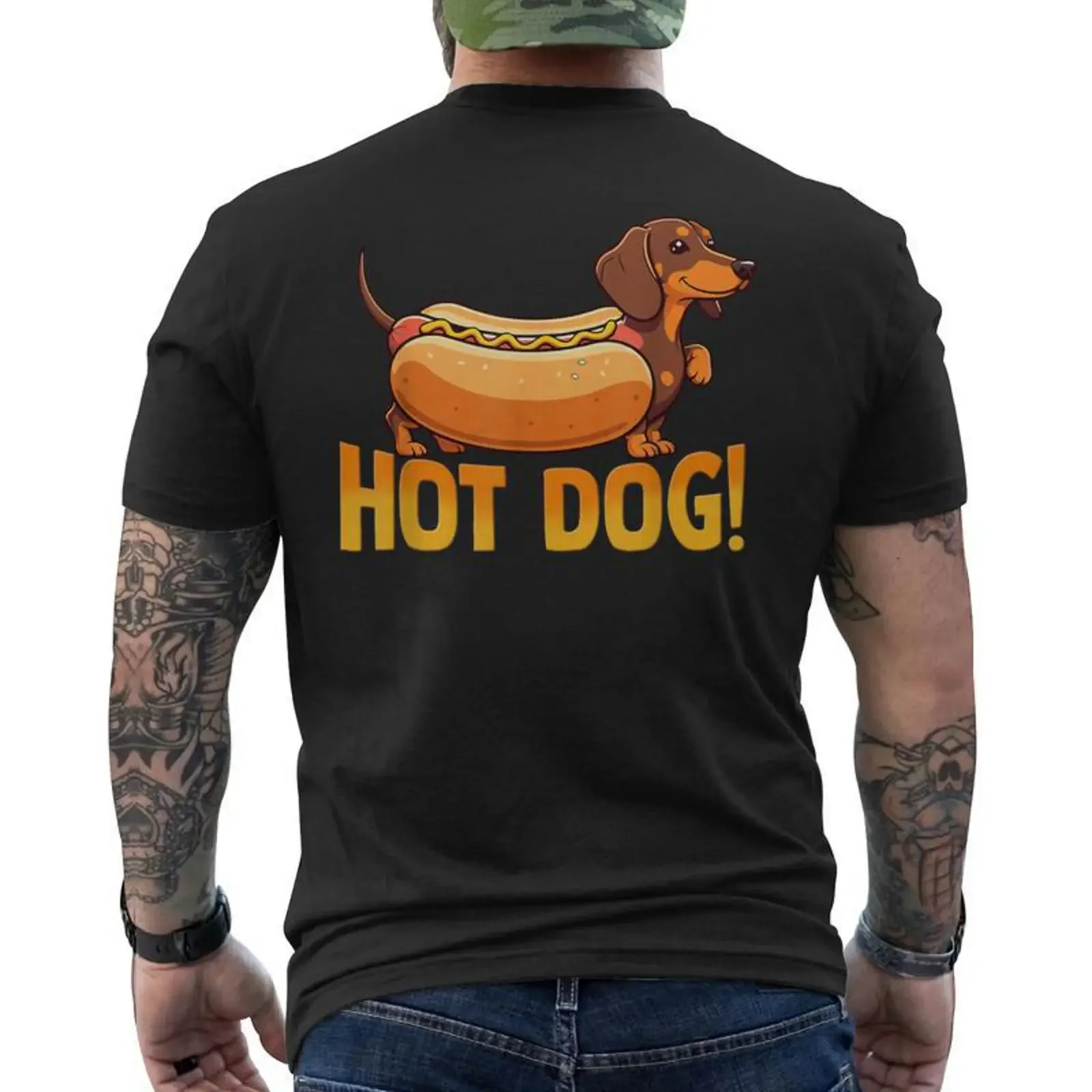 Hot Dog Dachshund T shirt imprimé au dos Cadeauxyz vintage Washed designer clothes Versatile Breathable Top For Everyday Wear