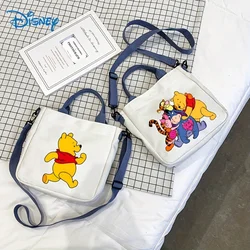 MINISO Disney Winnie The Pooh Delightful Canvas Bag Adorable Cartoon Anime Shoulder Adjustable Removable Strap Spacious Handbag