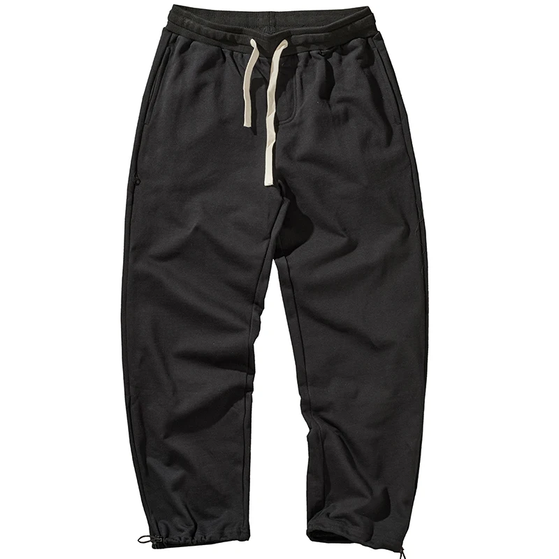 Autumn Japanese Retro Heavyweight Sweatpants Men\'s 100% Cotton Washed Casual Sport Drawstring Loose Wide Leg Ankle-tied Pants