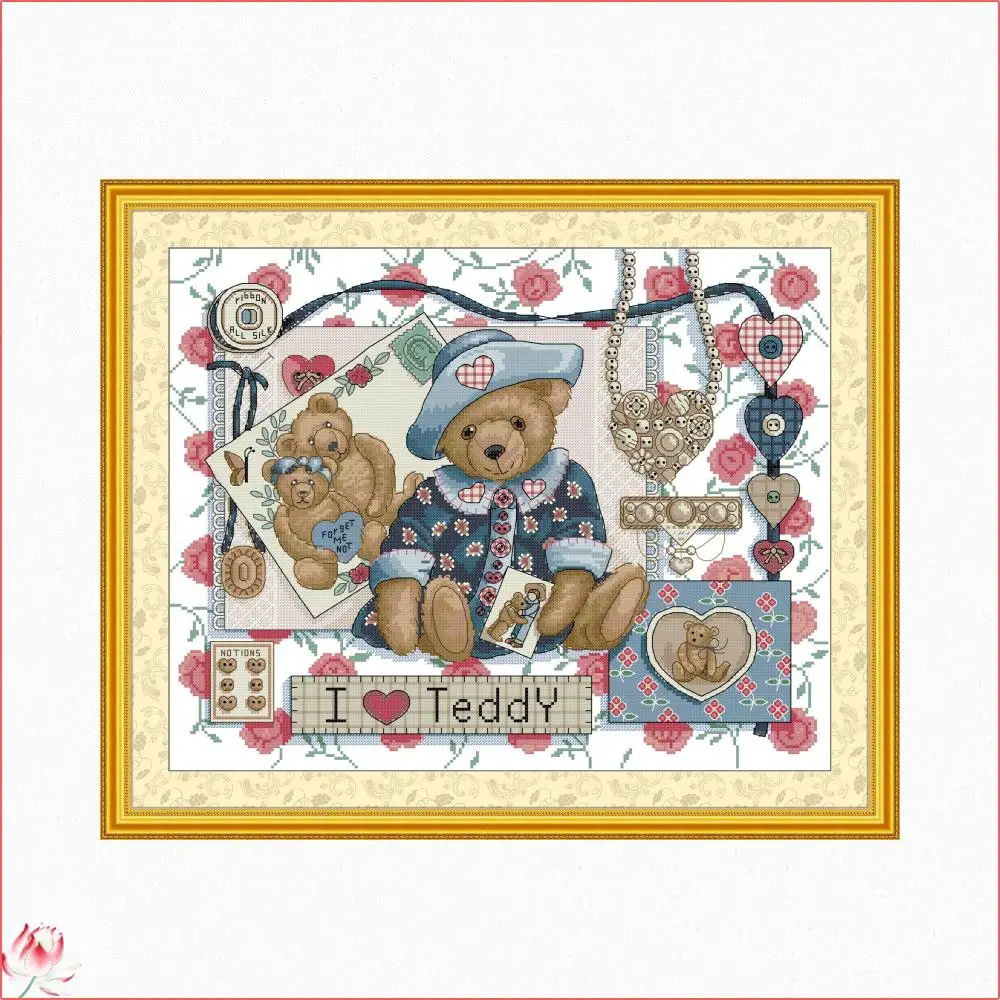 I Love Teddy Counted Cross Stitch Kits DIY DMC Handmade 11CT 14CT Stamped Embroidery Needlework Home Decoration Gifts