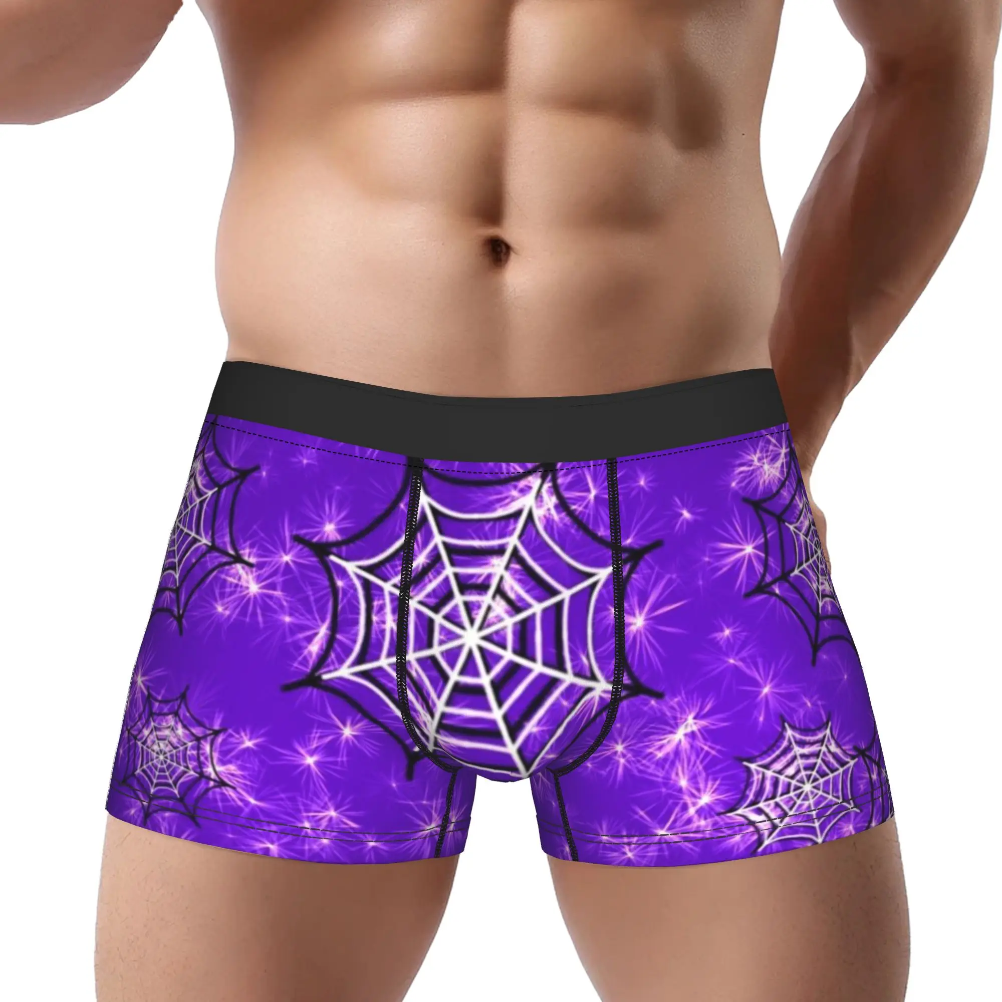 Purple Glitter Spider Web Pattern  Underpants Homme Panties Male Underwear Print Shorts Boxer Briefs