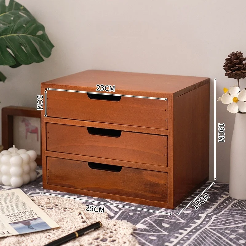 Wooden desktop drawer multi-layer storage small storage cabinets Wooden cosmetics utility box display increasing frame