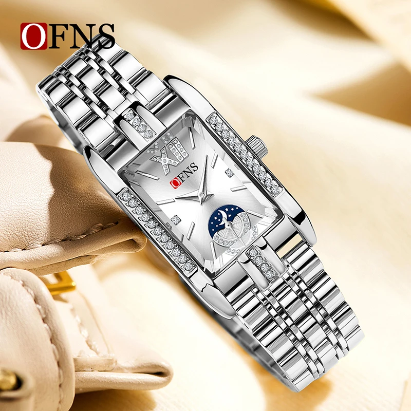 OFNS 1633 ساعة كوارتز أنيقة للسيدات مقاومة للماء سوار فولاذي ساعات عمل عصرية غير رسمية للمرأة montre فام