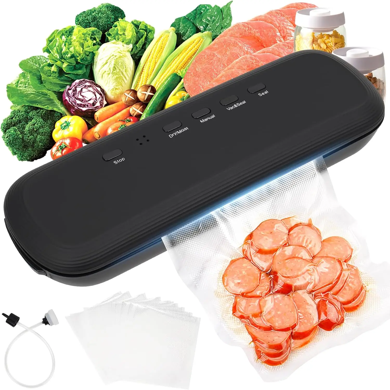 

Вакуумный упаковщик со встроенным резаком, компактная внешняя система, комплект из 10 пакетов, черный