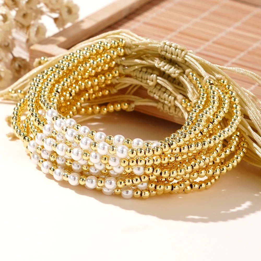 

6PCS Go2boho Gold Bead Pearl Bracelet For Women Friendship Adjustable Jewelry