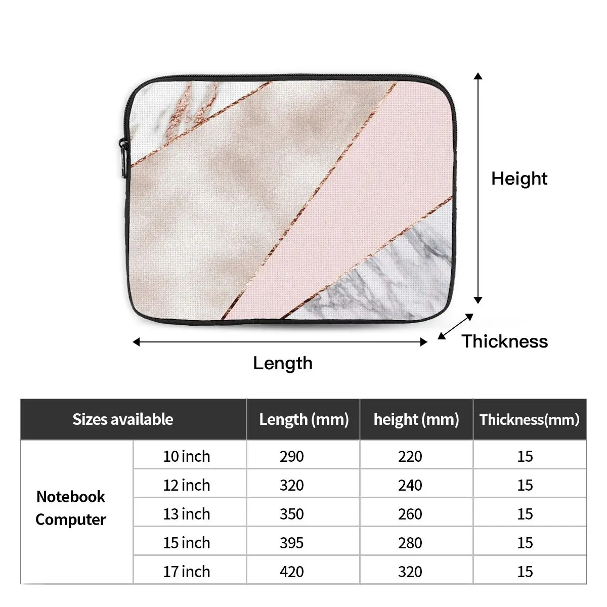 Spliced Mixed Rose Gold Marbl Notebook Laptop Bag Case Pouch For Macbook Air Pro Tablet Shockproof Case Bag