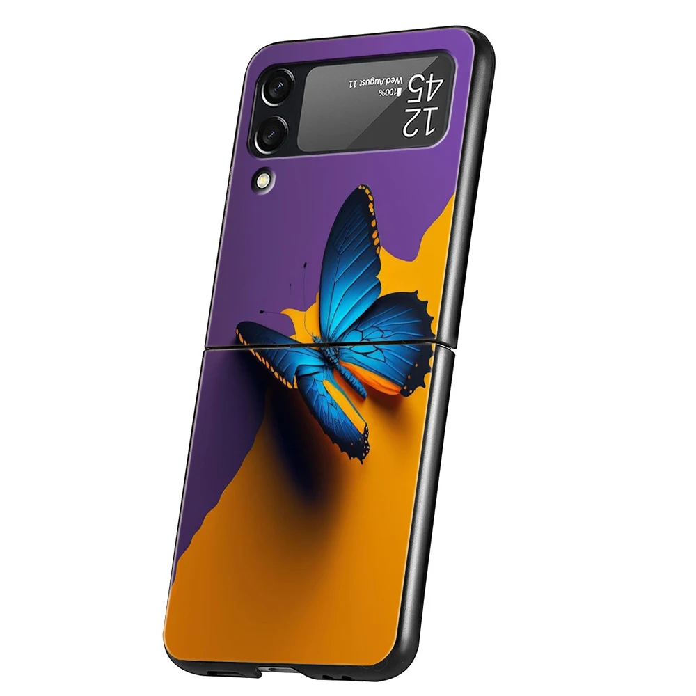 Butterfly Hard PC Phone Case For Samsung Galaxy Z Flip 4 5 Black Cover For Galaxy Z Flip 3 Foldable Shockproof Cases Capas Bags