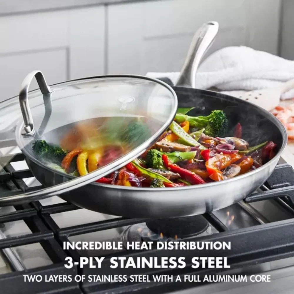 

12-inch Induction Ceramic Nonstick Frying Pan with Lid, Stainless Steel, Durable and Easy to clean