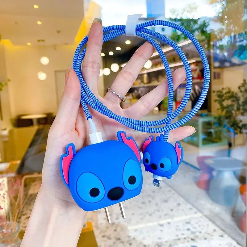 Cute 3D Cartoon Disney Stitch For iphone 18/20 W Fast Charger USB Cable Silicone Protector Case Cover For iphone 15 Pro 14 13 12