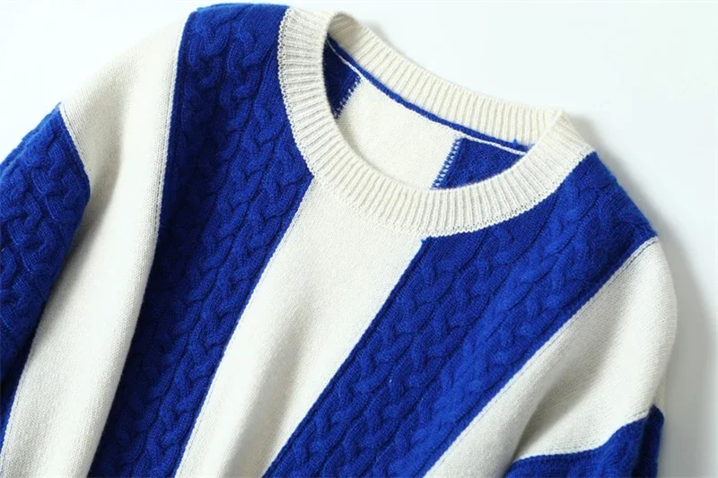 100% Cashmere Winter Warm Sweater Women New Designer Latest Fashion for Women Clothes Striped  High Street